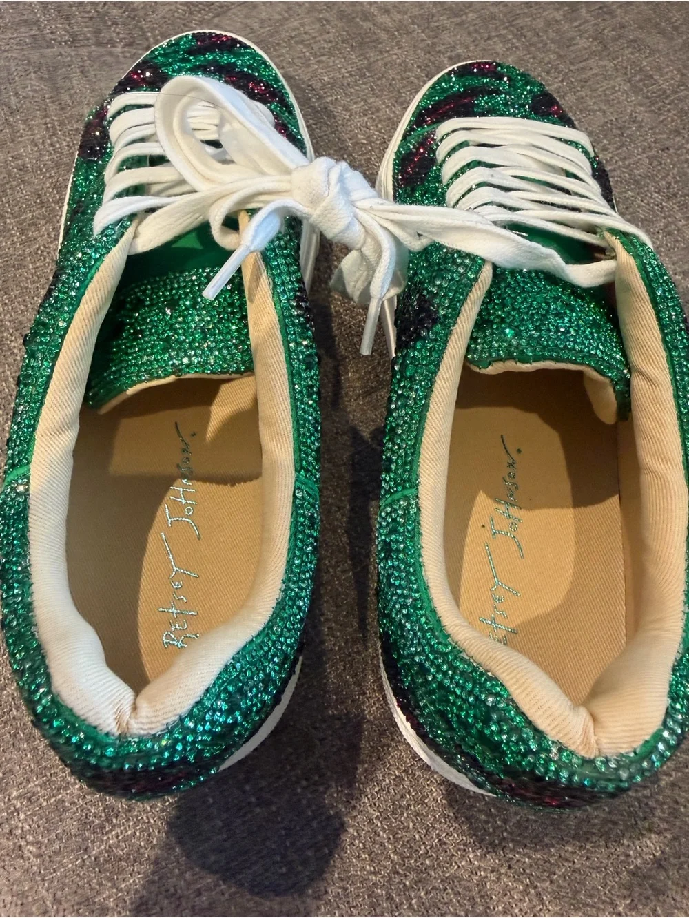 Betsey Johnson Green Glitter Low-Top Sneakers with Black & Pink Accents